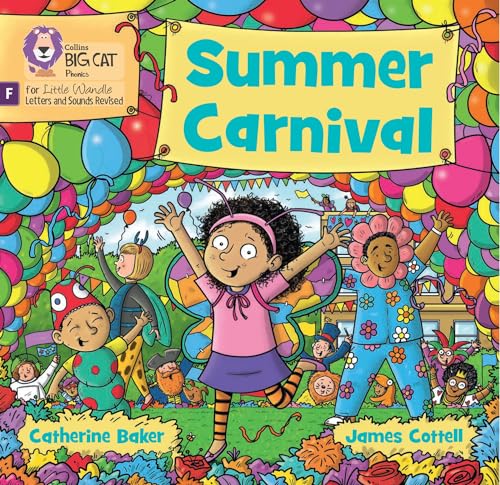 Colorful children’s book cover, “Summer Carnival”, with a carnival scene.
