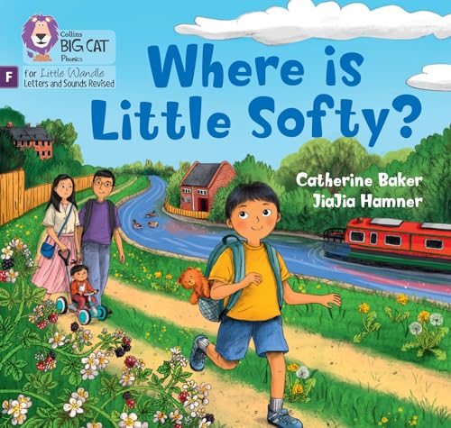 Children’s book cover depicting a family walking beside a canal.