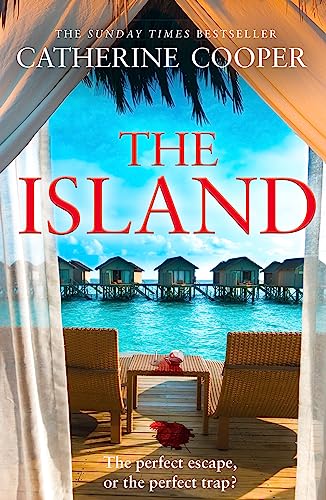 Book cover: tropical island scene framed by sheer curtains and furniture.