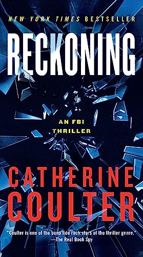 Book cover for Reckoning byCLHH by Catherine Coulter featuring shattered glass shards.