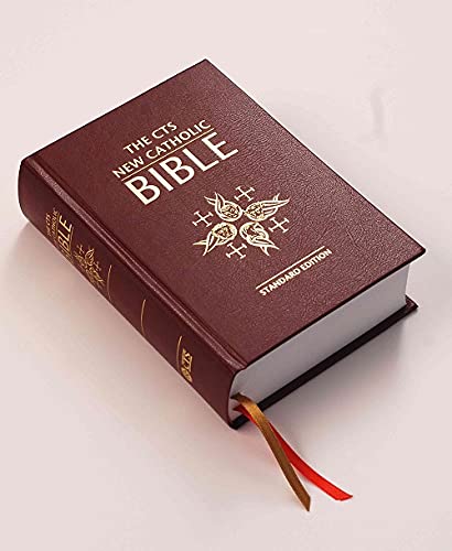 Maroon New Catholic Bible with gold lettering and cross emblem on the cover.