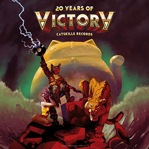 Vinyl record cover with cartoon characters and "20 years of victory" text.