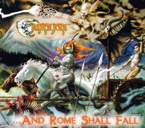 Fantasy album cover depicting a warrior on a chariot with a dragon.
