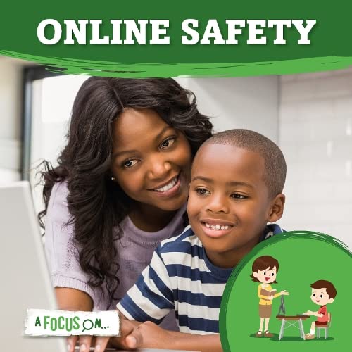 Book cover: mother and son smiling, using a laptop, online safety theme.