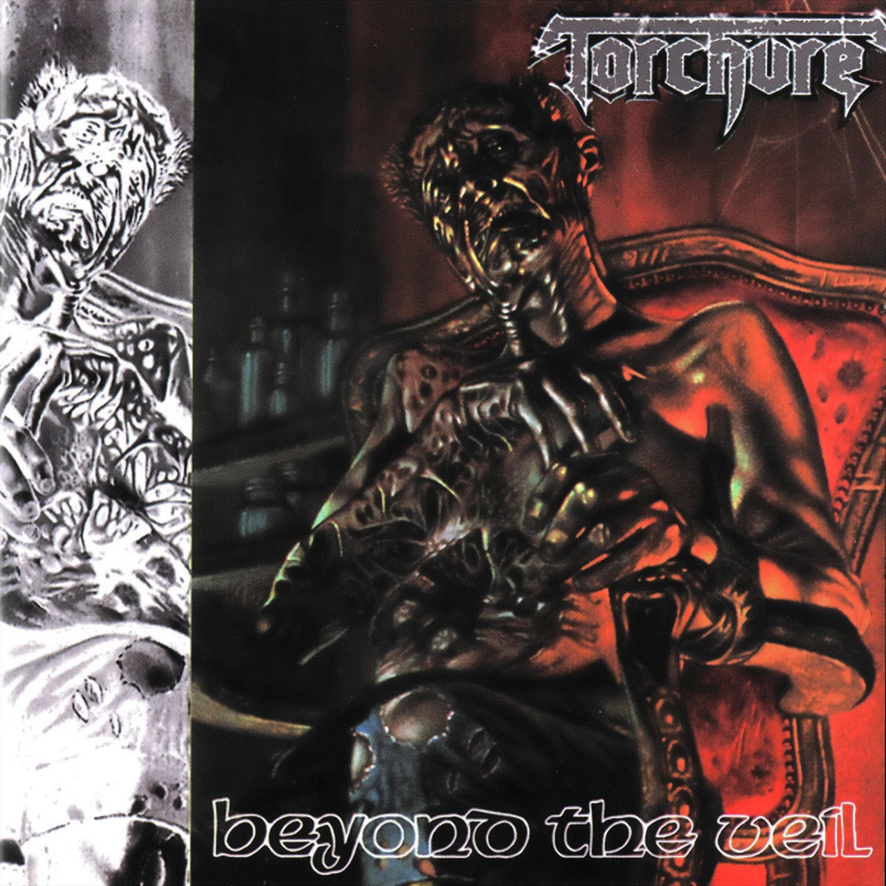 Dark album cover featuring a monstrous figure seated in a red chair.