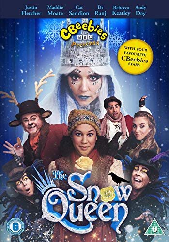 CBeebies Snow Queen DVD cover featuring cast members in winter costumes.