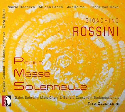CD cover for Rossini’s Petite Messe Solennelle, featuring abstract yellow artwork.