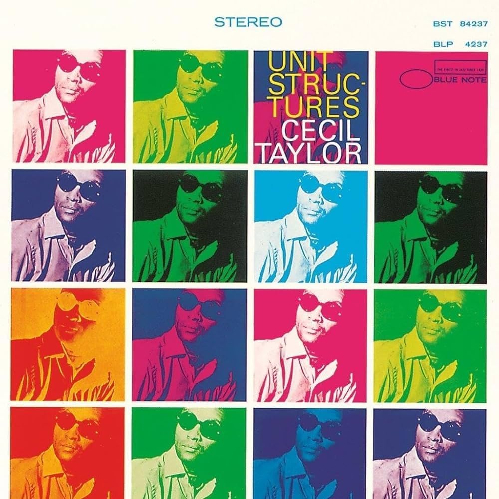 Album cover for Taylor Cecil’s “Unit Structures” with a repeating portrait grid.