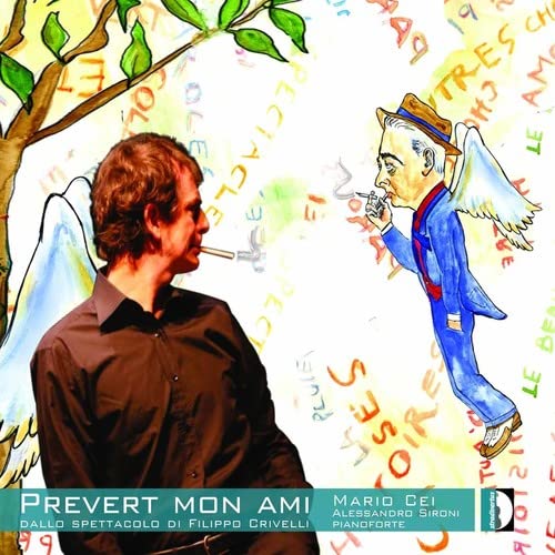 CD cover: two men, one with wings, amidst colorful text and foliage.