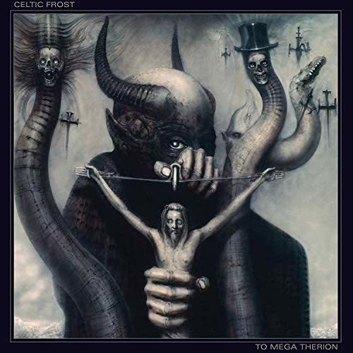 Celtic Frost album cover: dark, surreal demonic figures and a crucified man.