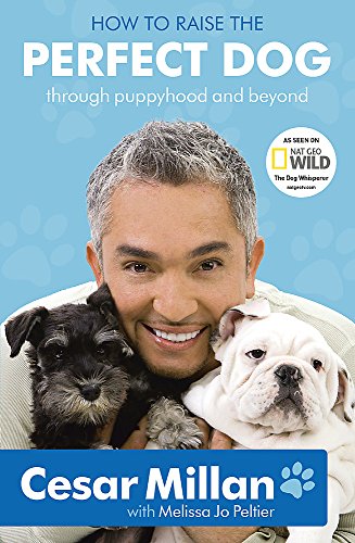 Book cover featuring Cesar Millan with a black and white puppy.