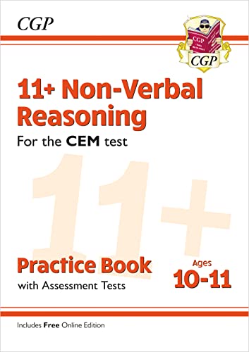 Cover of a practice book for 11+ CEM non-verbal reasoning tests.