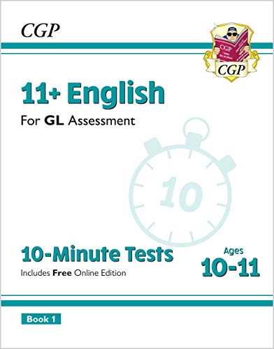 Cover of “11+ English” practice test book with a clock graphic.