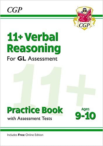 CGP 11+ Verbal Reasoning practice book cover for ages 9-10 with GL Assessment branding.