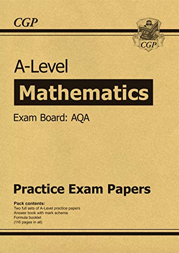 CGP A-Level Mathematics AQA practice exam papers book cover on a tan background.