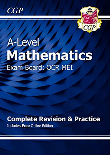 Blue A-Level Mathematics revision guide for OCR MEI exams, with crest.