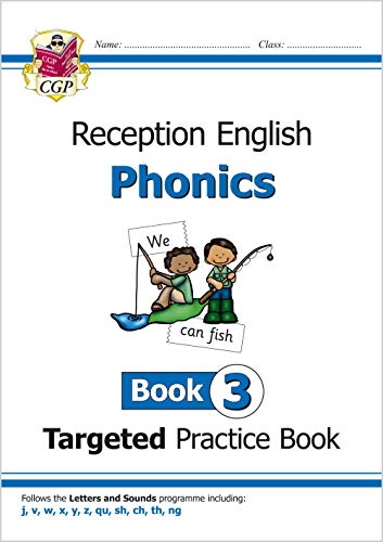 CGP Reception English Phonics Book 3 cover with an illustration of children fishing.