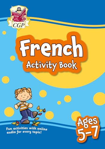 Colorful French activity book cover with a cartoon boy and text.