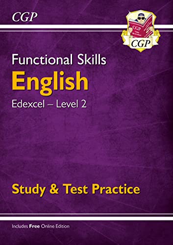 CGP Functional Skills English Edexcel Level 2 study and test practice book cover.