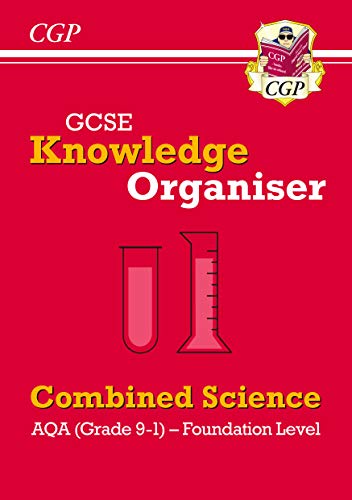 Red cover of a GCSE Combined Science knowledge organiser with beaker illustration.