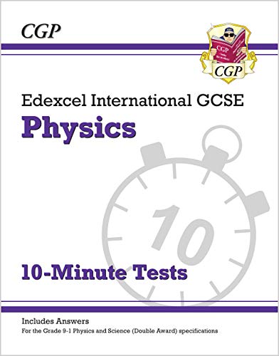 CGP Edexcel International GCSE Physics 10-Minute Tests book cover with a stopwatch graphic.