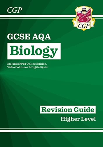 Green CGP GCSE AQA Biology Higher Level revision guide book cover.