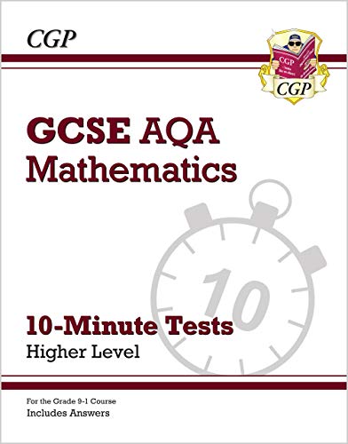 CGP GCSE AQA Mathematics 10-Minute Tests Higher Level book cover with stopwatch graphic.