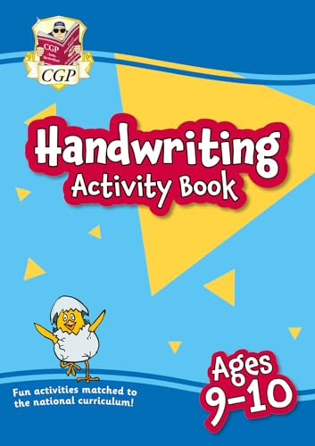 Colourful workbook with handwriting exercises for children, featuring lined pages and illustrations.