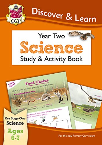 CGP Year Two Science study and activity book with orange cover and food chain illustration.