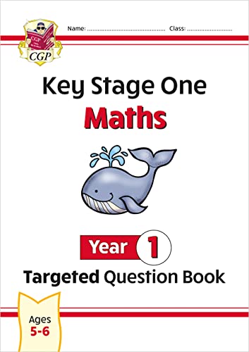 CGP Year 1 Maths targeted question book cover featuring a cartoon whale illustration.