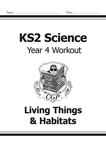 KS2 Science workbook cover, Year 4, "Living Things & Habitats" topic.