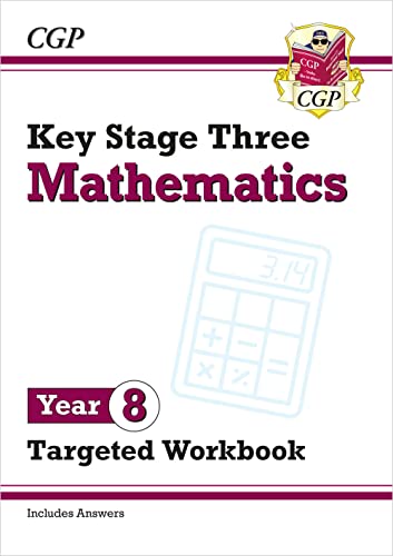 CGP Key Stage Three Mathematics Year 8 Targeted Workbook cover with a calculator illustration.