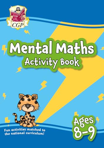 CGP Mental Maths Activity Book for ages 8-9 with a leopard illustration.