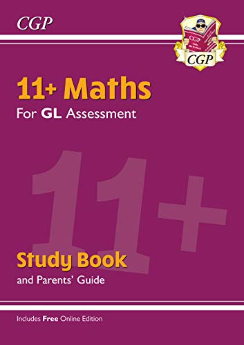 Purple 11+ Maths study book cover with large white and grey numbers.