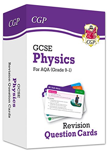 Purple and white GCSE Physics revision question cards with example cards shown.