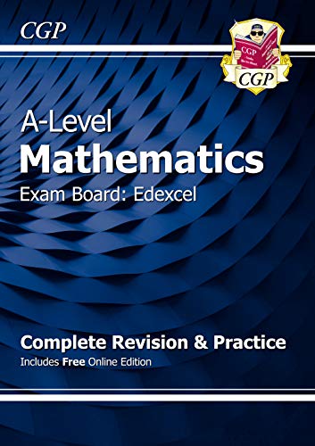 CGP A-Level Mathematics Edexcel revision guide cover with a blue abstract background.