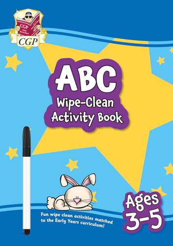 ABC wipe-clean activity book with pen and cartoon bunny illustration.
