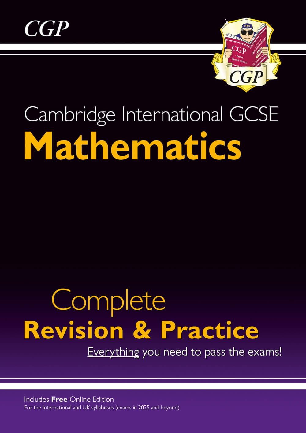 Purple textbook cover with "Cambridge International GCSE Mathematics" title.