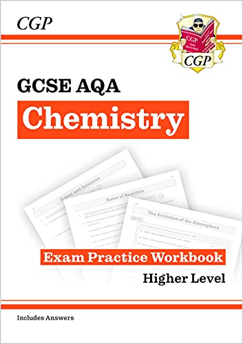 GCSE Chemistry AQA exam practice workbook, higher level, with sample pages.