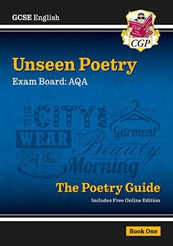 GCSE English AQA Unseen Poetry guide book cover with text and imagery.