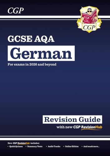 Blue and white GCSE German AQA revision guide cover, 2026 exams.