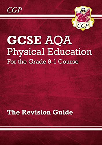 Red GCSE Physical Education AQA revision guide with white text.