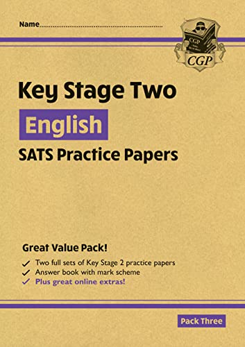 CGP Key Stage Two English SATS practice papers pack three on a tan background.