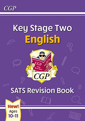 Purple KS2 English SATs revision book with illustrated open book icon.