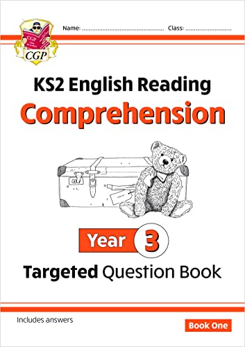 CGP Year 3 English Reading Comprehension workbook cover featuring a teddy bear and suitcase.