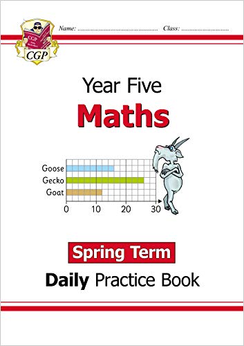 Year 5 Maths practice book cover with a goat and bar graph.