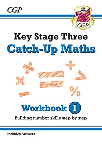 CGP Key Stage Three Catch-Up Maths Workbook 1 cover with orange mathematical symbols.