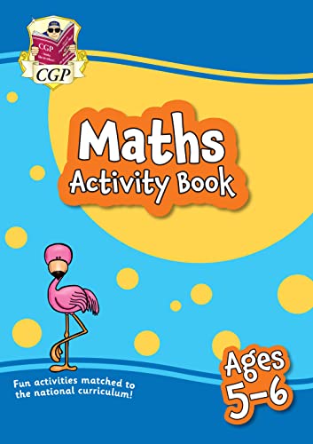 CGP Maths Activity Book for ages 5-6 featuring a pink flamingo on blue background.
