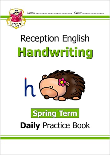 CGP Reception Handwriting Spring Term practice book cover featuring a hedgehog and letter h.