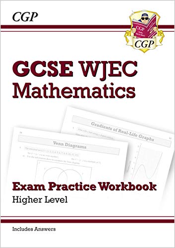 Red and white GCSE Maths workbook cover with example problems shown.